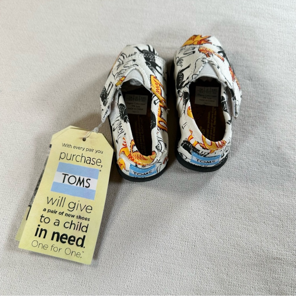 TOMS Kids Moccasins - White with Colorful Animal Print